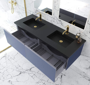 LAVIVA Vanity LAVIVA 313VTR-60DNB-MB Vitri 60 - Nautical Blue Double Sink  Cabinet + Matte Black VIVA Stone Solid Surface Double Sink Countertop