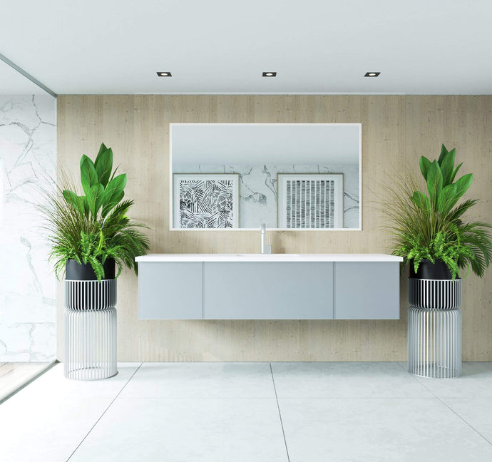 LAVIVA Vanity LAVIVA 313VTR-72CFG-MW Vitri 72 - Fossil Grey Single Sink Cabinet + Matte White VIVA Stone Solid Surface Center Sink Countertop