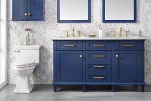 Legion Furniture Vanity Legion Furniture 60" Blue Finish Double Sink Vanity Cabinet With Carrara White Top WLF2260D-B