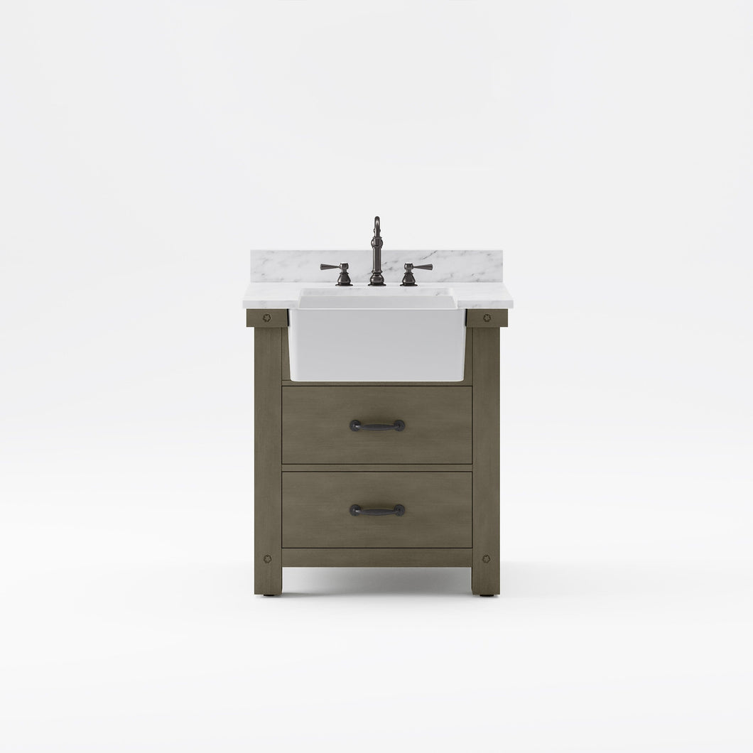 Paisley Vanity Paisley 30 In. Single Sink Carrara White Marble Countertop Vanity in Grizzle Gray