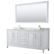 Load image into Gallery viewer, Sinks and Vanities Wyndham Collection WCV252580DWGCMUNSM70 Daria 80 Inch Double Bathroom Vanity in White, White Carrara Marble Countertop, Undermount Square Sinks, 70 Inch Mirror, Brushed Gold Trim