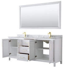 Load image into Gallery viewer, Sinks and Vanities Wyndham Collection WCV252580DWGCMUNSM70 Daria 80 Inch Double Bathroom Vanity in White, White Carrara Marble Countertop, Undermount Square Sinks, 70 Inch Mirror, Brushed Gold Trim