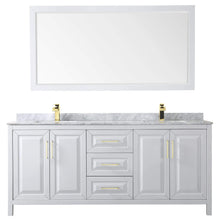 Load image into Gallery viewer, Sinks and Vanities Wyndham Collection WCV252580DWGCMUNSM70 Daria 80 Inch Double Bathroom Vanity in White, White Carrara Marble Countertop, Undermount Square Sinks, 70 Inch Mirror, Brushed Gold Trim