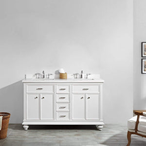 Vinnova Vanity Charlotte 60" Double Vanity in White with Carrara Quartz Stone Top  Without Mirror