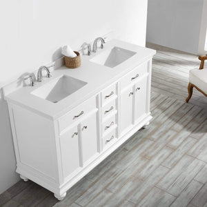 Vinnova Vanity Charlotte 60" Double Vanity in White with Carrara Quartz Stone Top  Without Mirror