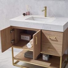 Load image into Gallery viewer, Vinnova Vanity Vinnova Alistair 36&quot; Single Vanity in North American Oak with White Grain Stone Countertop With Mirror