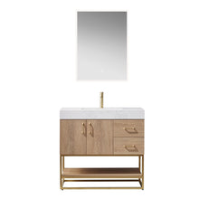 Load image into Gallery viewer, Vinnova Vanity Vinnova Alistair 36&quot; Single Vanity in North American Oak with White Grain Stone Countertop With Mirror