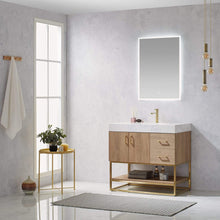 Load image into Gallery viewer, Vinnova Vanity Vinnova Alistair 36&quot; Single Vanity in North American Oak with White Grain Stone Countertop With Mirror