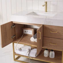 Load image into Gallery viewer, Vinnova Vanity Vinnova Alistair 36&quot; Single Vanity in North American Oak with White Grain Stone Countertop With Mirror
