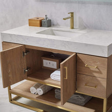 Load image into Gallery viewer, Vinnova Vanity Vinnova Alistair 48&quot; Single Vanity in North American Oak with White Grain Stone Countertop With Mirror