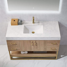 Load image into Gallery viewer, Vinnova Vanity Vinnova Alistair 48&quot; Single Vanity in North American Oak with White Grain Stone Countertop With Mirror