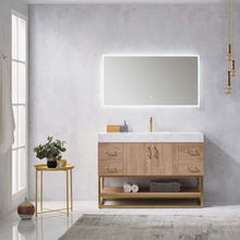 Load image into Gallery viewer, Vinnova Vanity Vinnova Alistair 48&quot; Single Vanity in North American Oak with White Grain Stone Countertop With Mirror