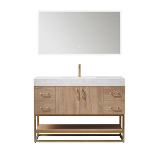 Vinnova Vanity Vinnova Alistair 48" Single Vanity in North American Oak with White Grain Stone Countertop With Mirror
