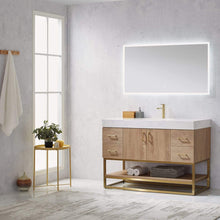 Load image into Gallery viewer, Vinnova Vanity Vinnova Alistair 48&quot; Single Vanity in North American Oak with White Grain Stone Countertop With Mirror