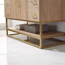 Load image into Gallery viewer, Vinnova Vanity Vinnova Alistair 48&quot; Single Vanity in North American Oak with White Grain Stone Countertop With Mirror