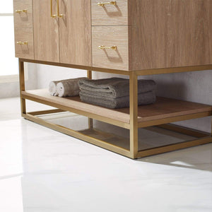 Vinnova Vanity Vinnova Alistair 48" Single Vanity in North American Oak with White Grain Stone Countertop With Mirror