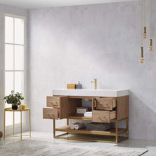 Load image into Gallery viewer, Vinnova Vanity Vinnova Alistair 48&quot; Single Vanity in North American Oak with White Grain Stone Countertop Without Mirror