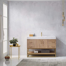 Load image into Gallery viewer, Vinnova Vanity Vinnova Alistair 48&quot; Single Vanity in North American Oak with White Grain Stone Countertop Without Mirror