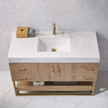 Load image into Gallery viewer, Vinnova Vanity Vinnova Alistair 48&quot; Single Vanity in North American Oak with White Grain Stone Countertop Without Mirror