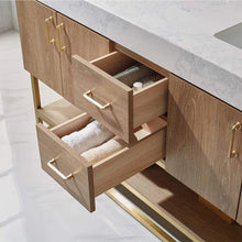 Load image into Gallery viewer, Vinnova Vanity Vinnova Alistair 60&quot; Double Vanity in North American Oak with White Grain Stone Countertop Without Mirror