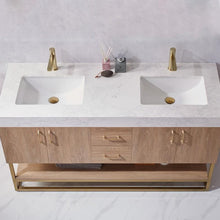 Load image into Gallery viewer, Vinnova Vanity Vinnova Alistair 60&quot; Double Vanity in North American Oak with White Grain Stone Countertop Without Mirror