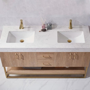 Vinnova Vanity Vinnova Alistair 60" Double Vanity in North American Oak with White Grain Stone Countertop Without Mirror