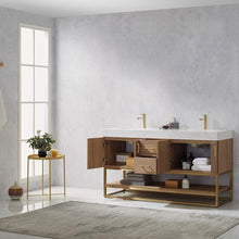 Load image into Gallery viewer, Vinnova Vanity Vinnova Alistair 60&quot; Double Vanity in North American Oak with White Grain Stone Countertop Without Mirror