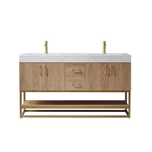 Load image into Gallery viewer, Vinnova Vanity Vinnova Alistair 60&quot; Double Vanity in North American Oak with White Grain Stone Countertop Without Mirror