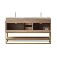 Load image into Gallery viewer, Vinnova Vanity Vinnova Alistair 60&quot; Double Vanity in North American Oak with White Grain Stone Countertop Without Mirror