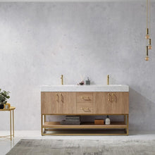 Load image into Gallery viewer, Vinnova Vanity Vinnova Alistair 60&quot; Double Vanity in North American Oak with White Grain Stone Countertop Without Mirror