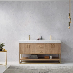 Vinnova Vanity Vinnova Alistair 60" Double Vanity in North American Oak with White Grain Stone Countertop Without Mirror