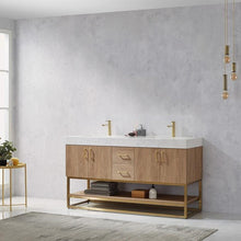 Load image into Gallery viewer, Vinnova Vanity Vinnova Alistair 60&quot; Double Vanity in North American Oak with White Grain Stone Countertop Without Mirror