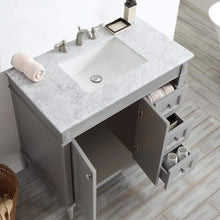 Load image into Gallery viewer, Vinnova Vanity Vinnova Catania 36&quot; Vanity in Grey with Carrara White Marble Countertop Without Mirror