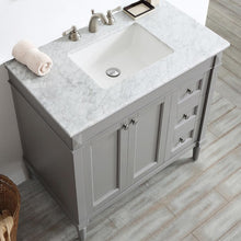 Load image into Gallery viewer, Vinnova Vanity Vinnova Catania 36&quot; Vanity in Grey with Carrara White Marble Countertop Without Mirror