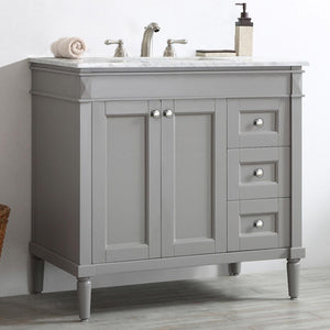 Vinnova Vanity Vinnova Catania 36" Vanity in Grey with Carrara White Marble Countertop Without Mirror