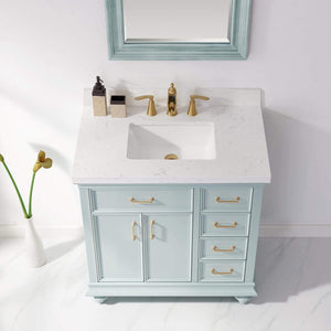 Vinnova Vanity Vinnova Charlotte 36" Vanity in Finnish Green with Carrara White Composite Stone Countertop With Mirror
