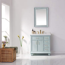 Load image into Gallery viewer, Vinnova Vanity Vinnova Charlotte 36&quot; Vanity in Finnish Green with Carrara White Composite Stone Countertop With Mirror