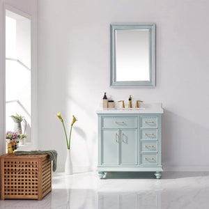 Vinnova Vanity Vinnova Charlotte 36" Vanity in Finnish Green with Carrara White Composite Stone Countertop With Mirror