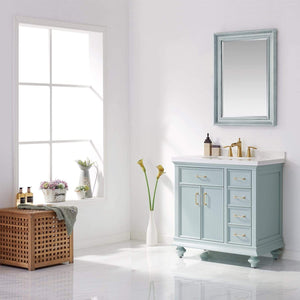 Vinnova Vanity Vinnova Charlotte 36" Vanity in Finnish Green with Carrara White Composite Stone Countertop With Mirror