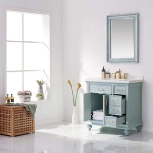 Vinnova Vanity Vinnova Charlotte 36" Vanity in Finnish Green with Carrara White Composite Stone Countertop With Mirror