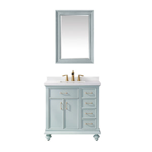 Vinnova Vanity Vinnova Charlotte 36" Vanity in Finnish Green with Carrara White Composite Stone Countertop With Mirror