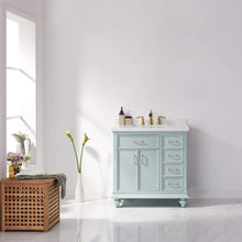 Load image into Gallery viewer, Vinnova Vanity Vinnova Charlotte 36&quot; Vanity in Finnish Green with Carrara White Composite Stone Countertop Without Mirror