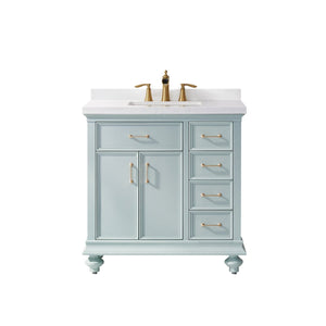 Vinnova Vanity Vinnova Charlotte 36" Vanity in Finnish Green with Carrara White Composite Stone Countertop Without Mirror