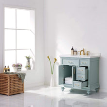 Load image into Gallery viewer, Vinnova Vanity Vinnova Charlotte 36&quot; Vanity in Finnish Green with Carrara White Composite Stone Countertop Without Mirror