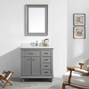 Vinnova Vanity Vinnova Charlotte 36" Vanity in Grey with Carrara Quartz Stone Top With Mirror