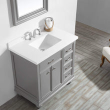 Load image into Gallery viewer, Vinnova Vanity Vinnova Charlotte 36&quot; Vanity in Grey with Carrara Quartz Stone Top With Mirror