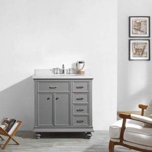 Vinnova Vanity Vinnova Charlotte 36" Vanity in Grey with Carrara Quartz Stone Top Without Mirror