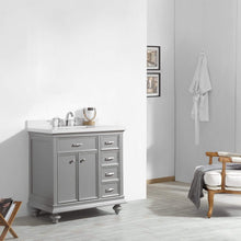 Load image into Gallery viewer, Vinnova Vanity Vinnova Charlotte 36&quot; Vanity in Grey with Carrara Quartz Stone Top Without Mirror