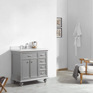 Vinnova Vanity Vinnova Charlotte 36" Vanity in Grey with Carrara Quartz Stone Top Without Mirror