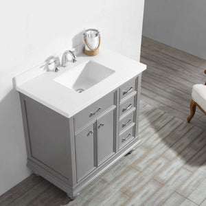 Vinnova Vanity Vinnova Charlotte 36" Vanity in Grey with Carrara Quartz Stone Top Without Mirror